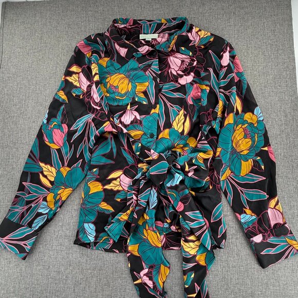 Ryegrass Tie Knot Button Top Plus 2x Blouse Floral Collared Long Sleeve - Picture 2 of 13